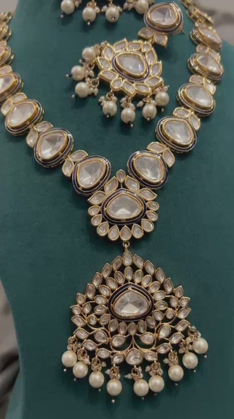 Regal Polki Kundan Necklace Set with Pearls